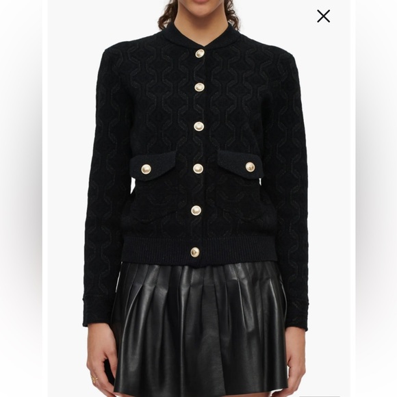 Maje Jackets & Blazers - Maje Monserra Jacquard Patterned Black Cardigan Jacket Gold Buttons Size 1 US S